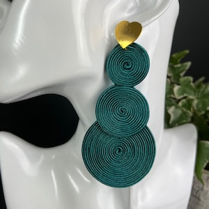 Green Soutache Statement Earrings: Handmade Viscose Cord Dangle Earrings