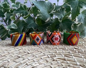 Stylish Miyuki Beaded Adjustable Rings, Colorful Beaded Handmade Rings, Flirty Boho Chic Rings, Trendy Gold Rings,  Glam Vibrant Rings