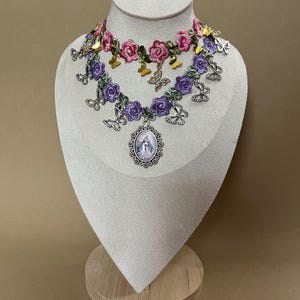 Fairy, Butterfly, & Flower Charm Choker, Fairycore Statement Choker, Flirty Floral Girly Choke, Coquette Floral Purple Choker