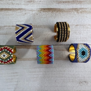 Handmade Miyuki Beaded Ring: Adjustable Boho Chic Gold Ring