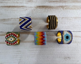 Colorful Adjustable Miyuki Ring, Miyuki Beaded Handmade Rings, Miyuki Rings, Boho Chic Rings, Trendy Gold Rings, Colorful Rings