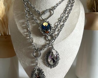 Fairy Moon Pendant Whimsigoth Necklace: Edgy Fairycore Chunky Necklace
