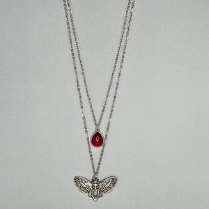 thumbnail image 2 of Gothic Y-Drop Necklace - Black Red Crystal Teardrop Choker, Punk 2 of 12