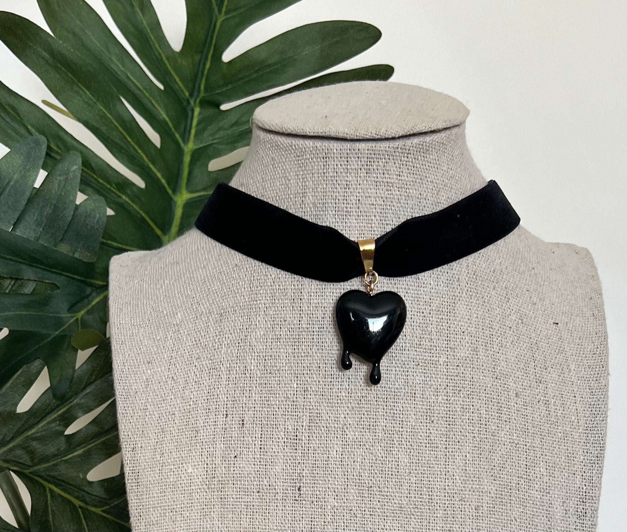 Edgy Black Velvet Choker: Melting Heart Pendant, Gothic Chic - Etsy