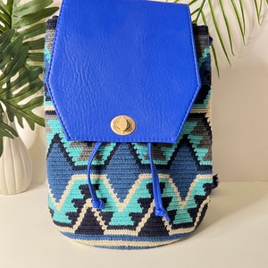 Handwoven Wayuu Backpack: Bohemian Geometric Knit Bag