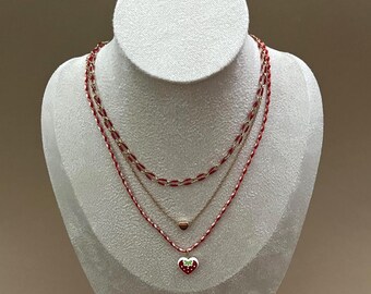Strawberry Layered Necklace: Y2K Cottagecore Stainless Steel