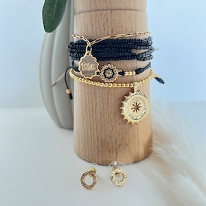 Black & Gold Beaded Bracelet Set: Boho Chic Stackable Bracelets