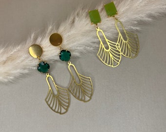 Elegant Art-Deco Inspired Brass Earrings, Gold Statement Earrings, Delicate Dangle Earrings, Stylish Vintage-Inspired Earrings