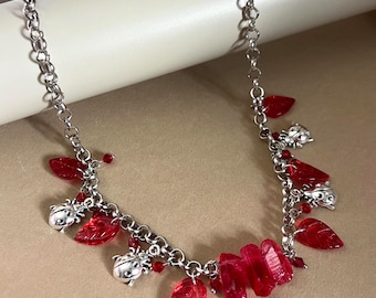 Fairycore Maximalist Ladybug Charm Statement Necklace - Classic Artsy Chic Crystal Necklace