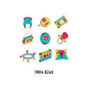 90&#39;s Kid Kiss-Cut Stickers | Retro Aesthetic Stickers for Laptops, Scrapbooking, Journals, Kids&#39; Crafting, Fun Gifts