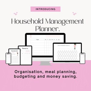 Household Management, Printable Planner, Print Pages, Budget, Cleaning schedule Savings Tracker Meal Planner Budget binder Home Organization