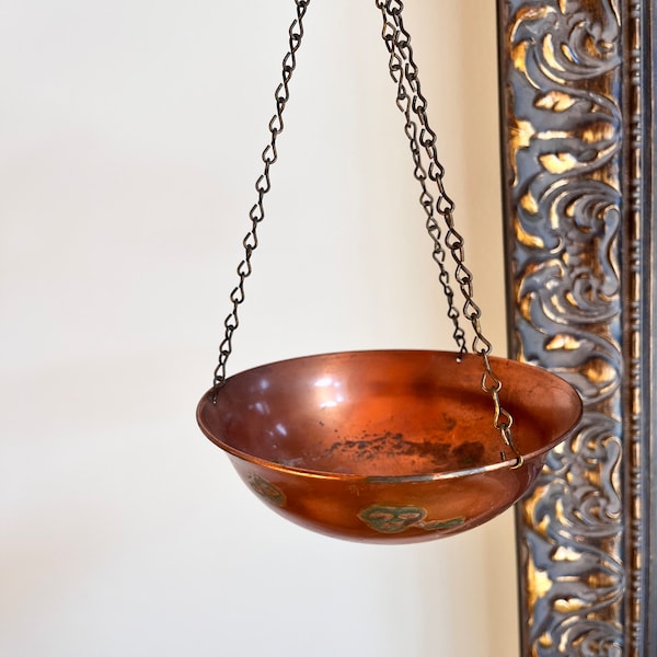 Hanging Copper Flower Holder Basket Pot Planter Container Bowl With Chain Golden