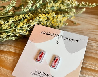 Running on DIET COKE stud earrings - made from recycled plastic - eco friendly