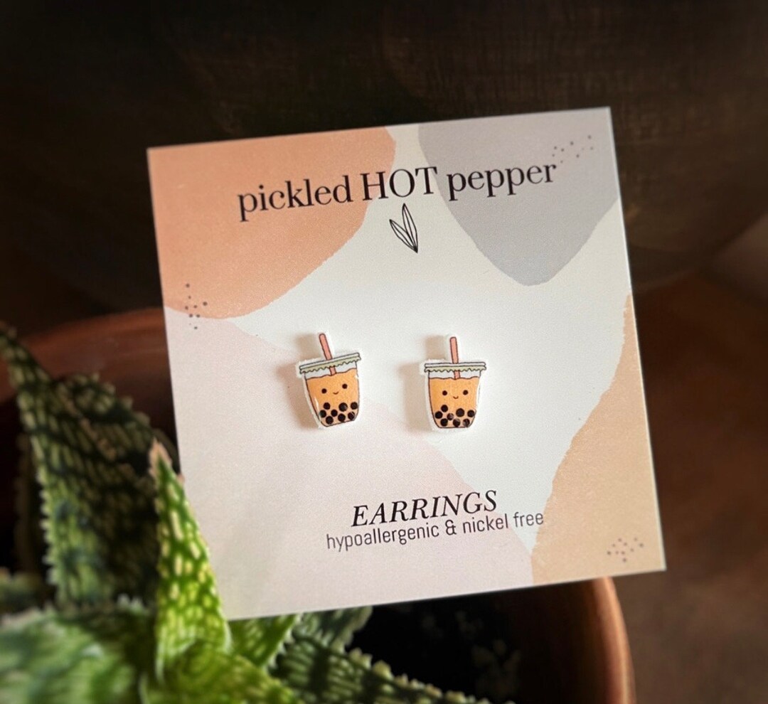 Stud Tea Milky Boba Tea Stud Earrings - Made for Sensitive Ears - Etsy