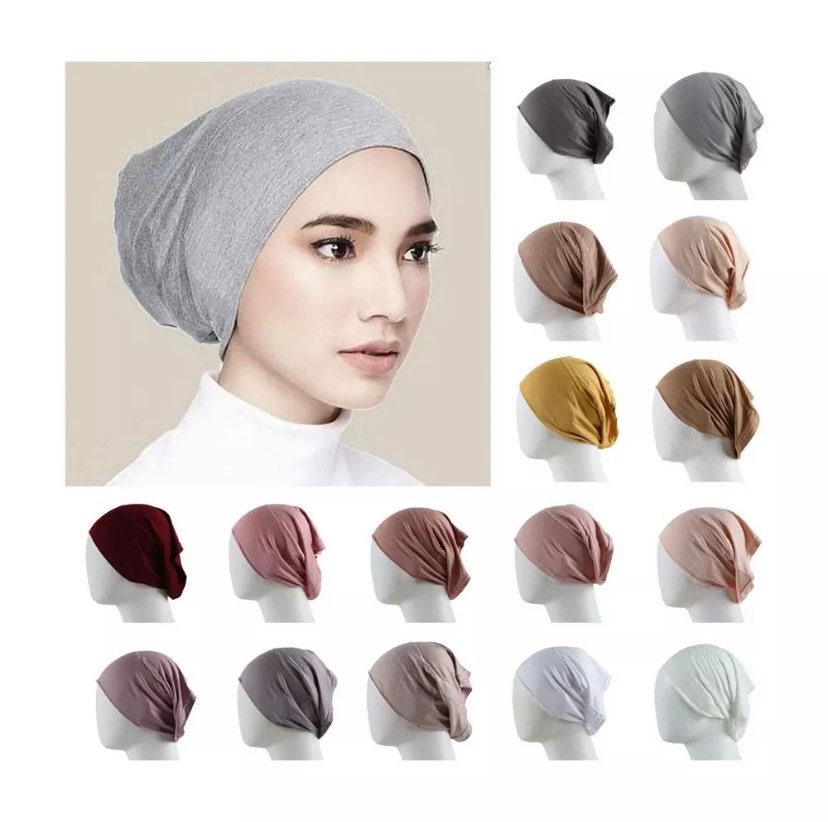 Minimalist Monochrome Undercap Thin Breathable Stretchy Turban Hat Stylish  Non-slip Inner Hijab Cap