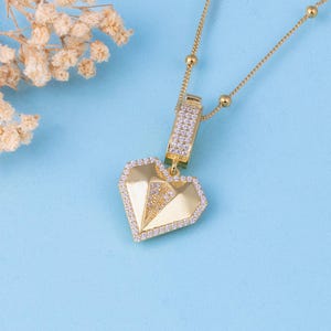 Collier coeur en or, pendentif coeur géométrique en argent sterling 925, cadeau de bijoux d&#39;amour délicats pour elle, bijoux symboliques d&#39;anniversaire romantique