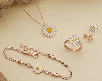 Daisy Silver Set, Necklace and Bracelet Combine, Daisy Jewelry Set, Daisy Jewelry Silver Set, Perfect Birthday Gift, Gift for Her, Dainty