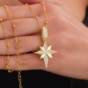 Gold North Star Necklace, Zirconia Polar Star Pendant, Gold Plated 925 Sterling Silver Jewelry, Symbolic Statement Gift for Her