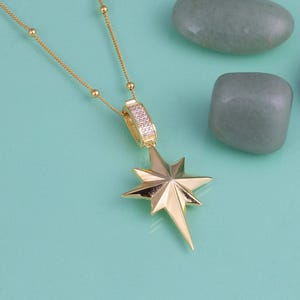 Gold North Star Necklace, Minimalist Polar Star Pendant, 925 Sterling Silver Gold Plated Jewelry Gift, Symbolic Statement Jewelry