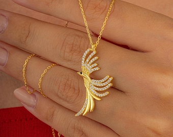 Collana con fenice in argento sterling: ciondolo con pietra portafortuna personalizzata - Italia