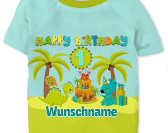 Super cooles Geburtstags T-Shirt mit Dinos aus weichem Bio-Baumwolljersey personalisiert in den Größen 74/80 bis 170/176 erhältlich