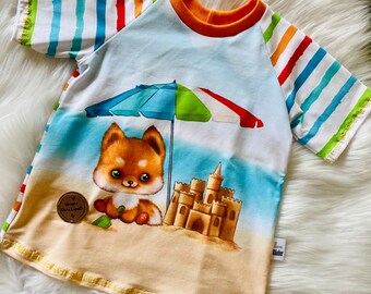 Super cute T-shirt Fox on the Beach Handmade available in different sizes