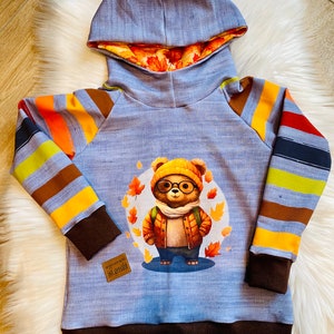 Beautiful autumnal children's hoodie sweatshirt with cute bears available from size 74/80 to 170/1 image 1