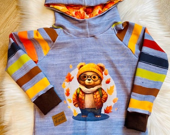 Wunderschöner herbstlicher Kinder Hoodie Kapuzenpullover aus Sweat mit niedlichen Bären erhältlich ab der Größe 74/80 bis 170/1