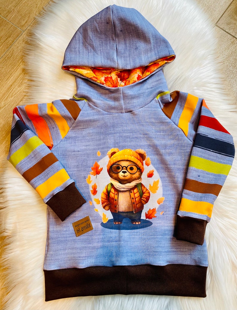 Wunderschöner herbstlicher Kinder Hoodie Kapuzenpullover aus Sweat mit niedlichen Bären erhältlich ab der Größe 74/80 bis 170/1 Bild 1