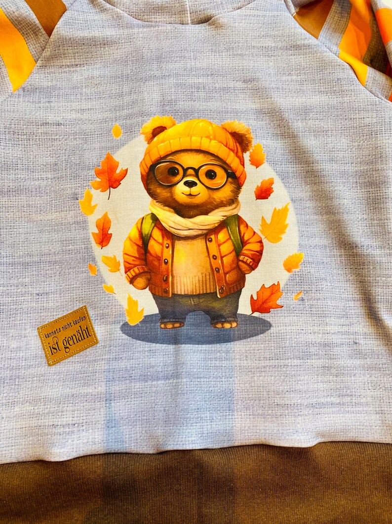 Beautiful autumnal children's hoodie sweatshirt with cute bears available from size 74/80 to 170/1 image 2