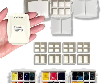 Micro Watercolor Travel Palette with Micro Expansion Pans (8) and Adhesive Disks