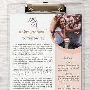Plantilla de carta de oferta de vivienda, plantilla de carta editable para el vendedor, carta de oferta para el comprador de vivienda, plantilla de carta de oferta de bienes raíces imprimible. TDS-12