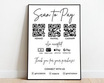 Scan To Pay Sign Template, Editable QR Code Sign, Printable Scan And Pay Signs, Small Business Payment Sign, Instant Download. TDS-02