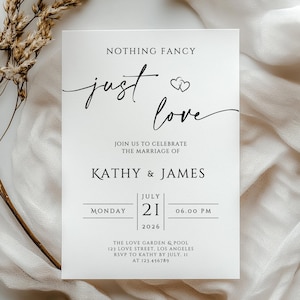 Nothing Fancy Just Love Invitation, Editable Wedding Invitation Template, Minimalist Elopement Announcement Card