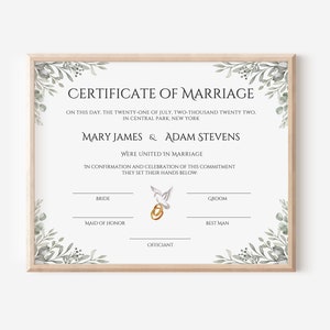 Modèle de certificat de mariage modifiable, certificat de mariage personnalisé, certificat de mariage imprimable, souvenir de mariage Canva. FT-10 image 6