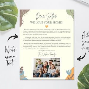 Plantilla de carta de oferta de vivienda, carta editable al vendedor, carta de oferta para comprador de vivienda imprimible, plantilla de Canva para carta de estimado vendedor. TDS-12