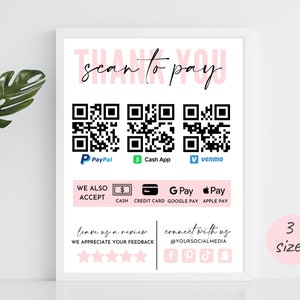 Editable QR Code Sign Canva Template, Printable Scan To Pay Sign, Small Business Custom QR Code Sign, Instant Download Payment Sign. TDS-02
