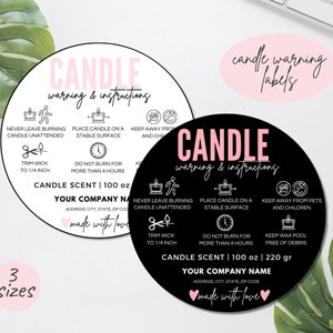 Candle Warning Label Template, Editable Candle Warning Sticker, Printable Candle Warning Instructions Instant Download Canva Template.TDS-06