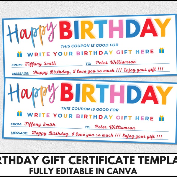 Birthday Gift Certificate Template, Editable Birthday Gift Coupon, Printable Birthday Voucher Canva Template, Birthday Gift Ideas. TDS-13