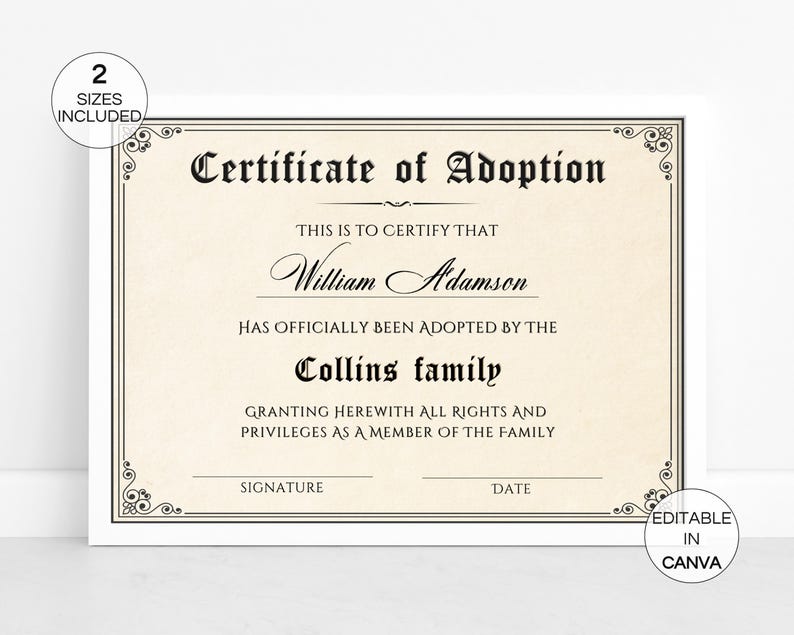 Adopt Signature Certificate of Adoption Template, Printable Child Adoption Certificates ...