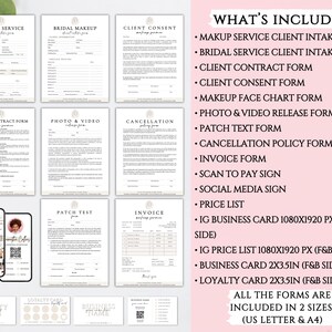 Puede incluir: Un conjunto de formularios imprimibles para maquilladores y profesionales de la belleza. Los formularios incluyen formularios de admisi&oacute;n de clientes, formularios de consentimiento, pol&iacute;ticas de cancelaci&oacute;n, facturas y m&aacute;s. Los formularios est&aacute;n disponibles en dos tama&ntilde;os: US Letter y A4.