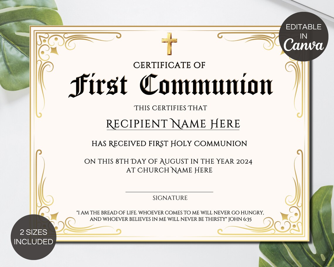 First Communion Certificate, Printable Firstholy Communion Certificates ...