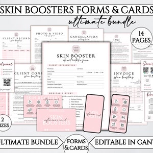 Skin Booster Client Intake Form Template, Editable Skin Boosters Injections Consent Intake Form, Printable Medical Spa Forms Canva Template.