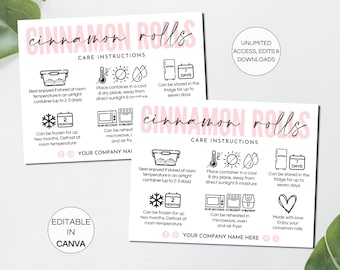 Cinnamon Rolls Care Card Template, Editable Cinnamon Buns Care Instructions, Printable Bakery Care Cards Order Packaging Insert
