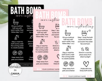 Bath Bomb Care Card Template, Editable Bath Bombs Care Instructions, Printable Bath Bomb Care Cards, Bath Melt Care Canva Template. TDS-05