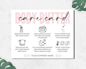 Body Butter Care Card Template, Editable Whipped Shea Butter Care Instructions, Printable Body Souffle Application Care Guide. TDS-05