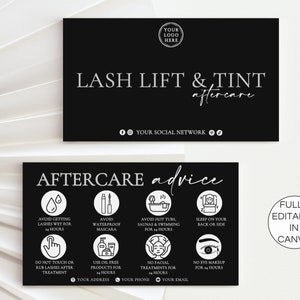 Lash Lift en Tint Nazorgkaart, bewerkbare Lash Lift Nazorgkaart, Afdrukbaar Lash Visitekaartje, Lash Care Card Canva-sjabloon. TDS-05