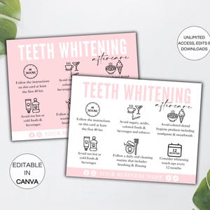 Carte de suivi pour le blanchiment des dents, instructions modifiables d'entretien pour le blanchiment des dents, modèle imprimable sur toile de guide de soins post-traitement des dents. FT-05