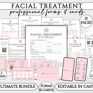 Formulaires de soin du visage, Formulaire de consultation du visage modifiable, Formulaires imprimables d'admission du visage, Ensemble de modèles pour esthéticienne, Formulaires pour salon de beauté