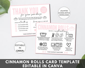 Editable Cinnamon Rolls Care Card, Cinnamon Buns Care Instructions, Printable Bakery Care Cards Packaging Insert, Canva Template. TDS-05